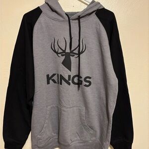 Kings Deer Antler Hoodie XL Gray Black Pullover Graphic Sweatshirt
